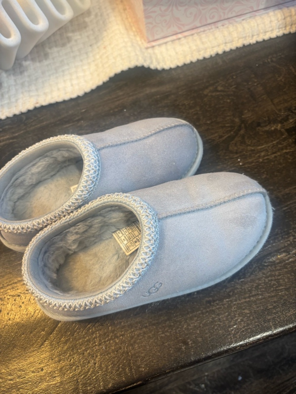 UGG Kids Plush Slip-On Slippers in Pale Blue